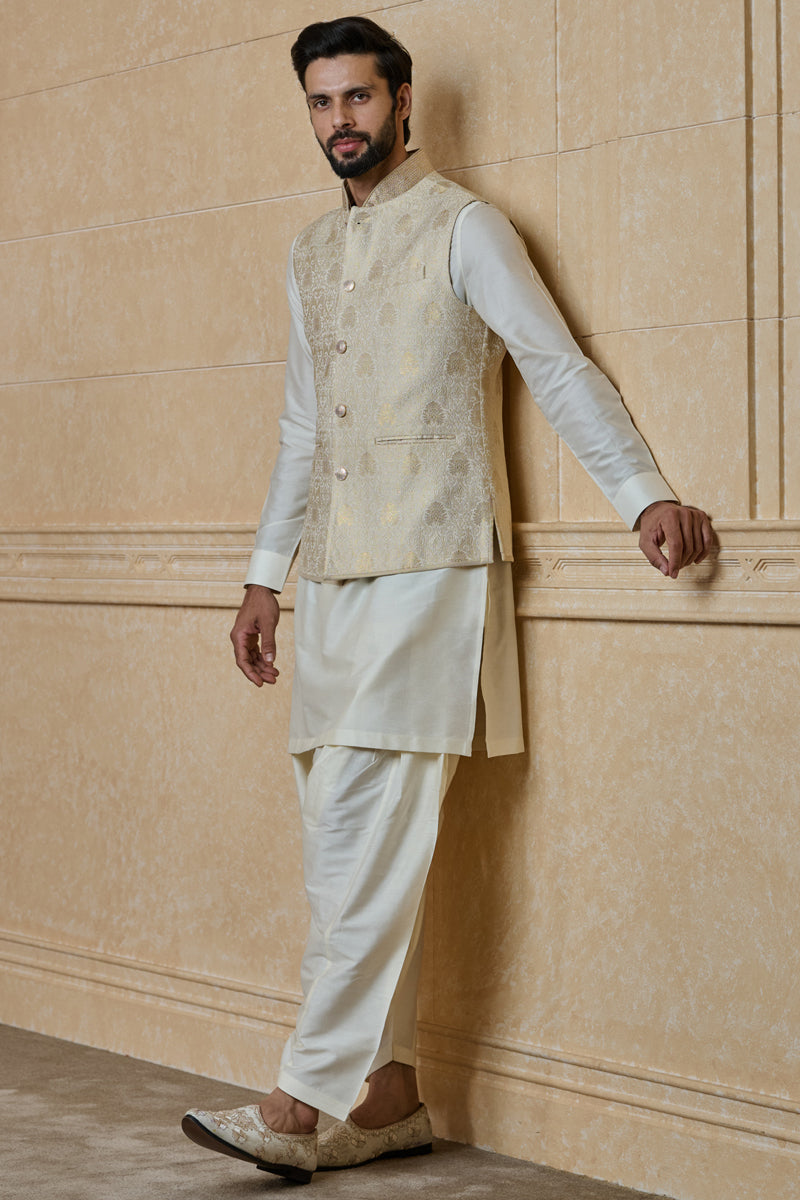 Gold Classic Brocade Kurta Bundi Set