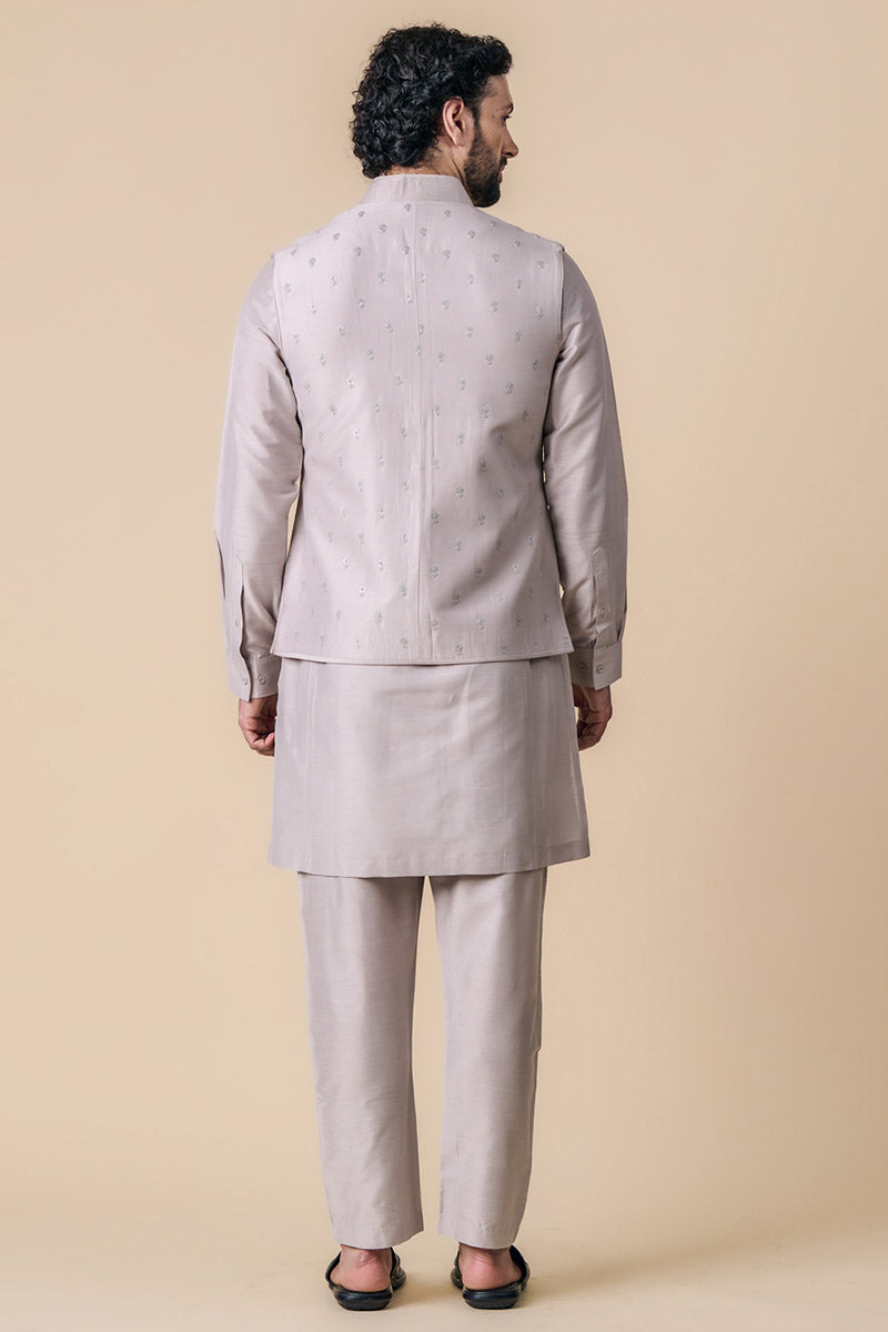 Silver All Over Embroidered Kurta Bundi Set