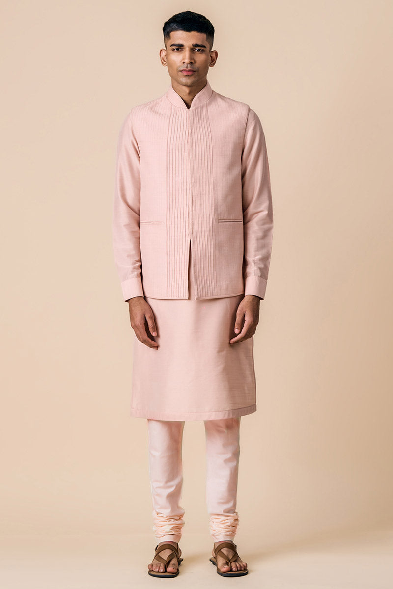 Pink Kurta Bundi Set With Stitch Detailing