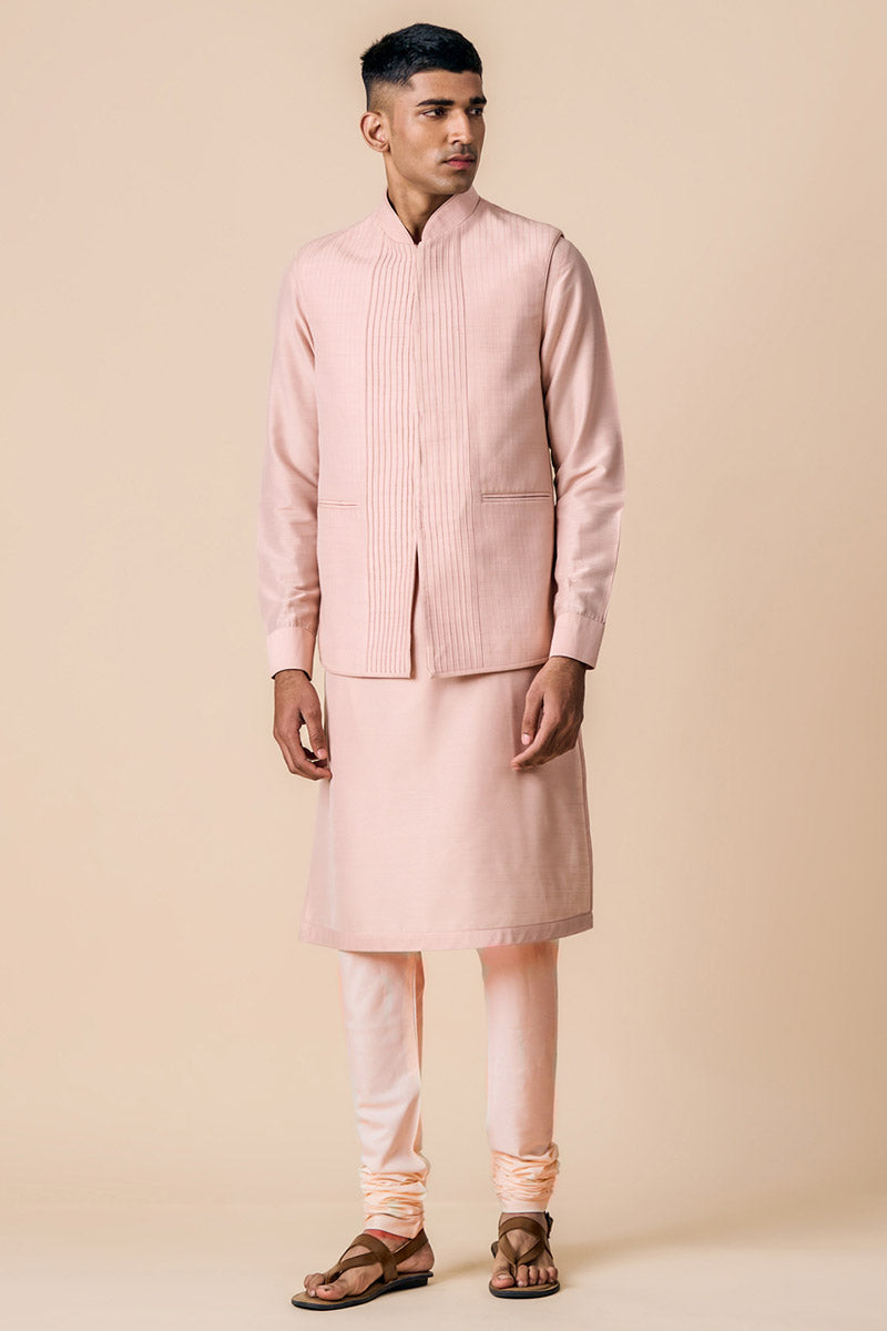 Pink Kurta Bundi Set With Stitch Detailing