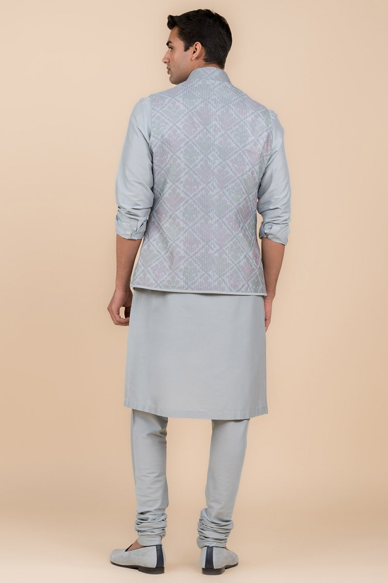 Light Blue Printed Kurta Bundi Set