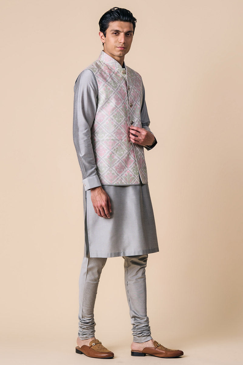 Grey Printed Kurta Bundi Set