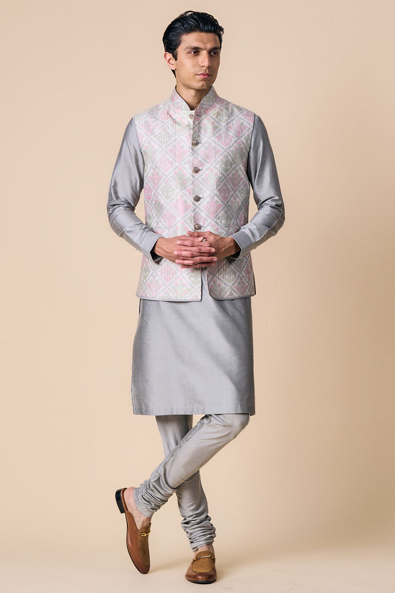 Grey Printed Kurta Bundi Set