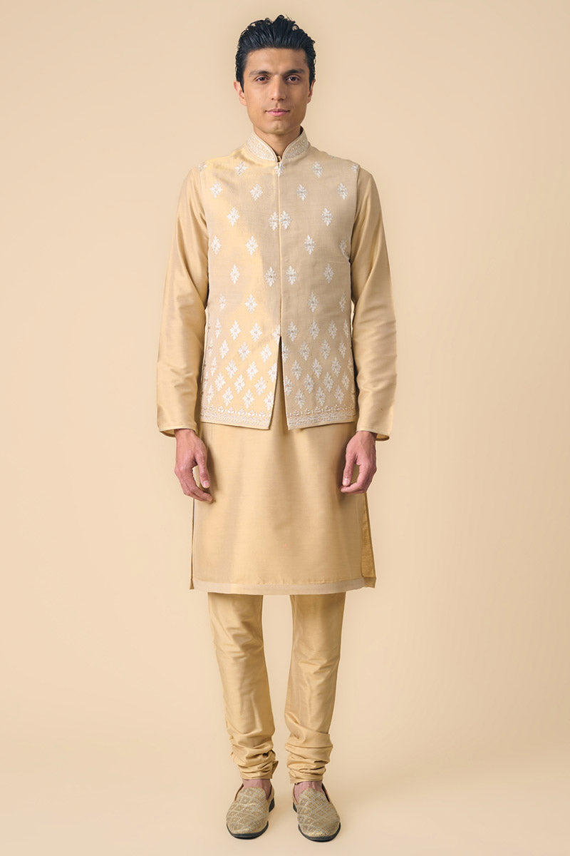 Gold All Over Embroidered Kurta Bundi Set