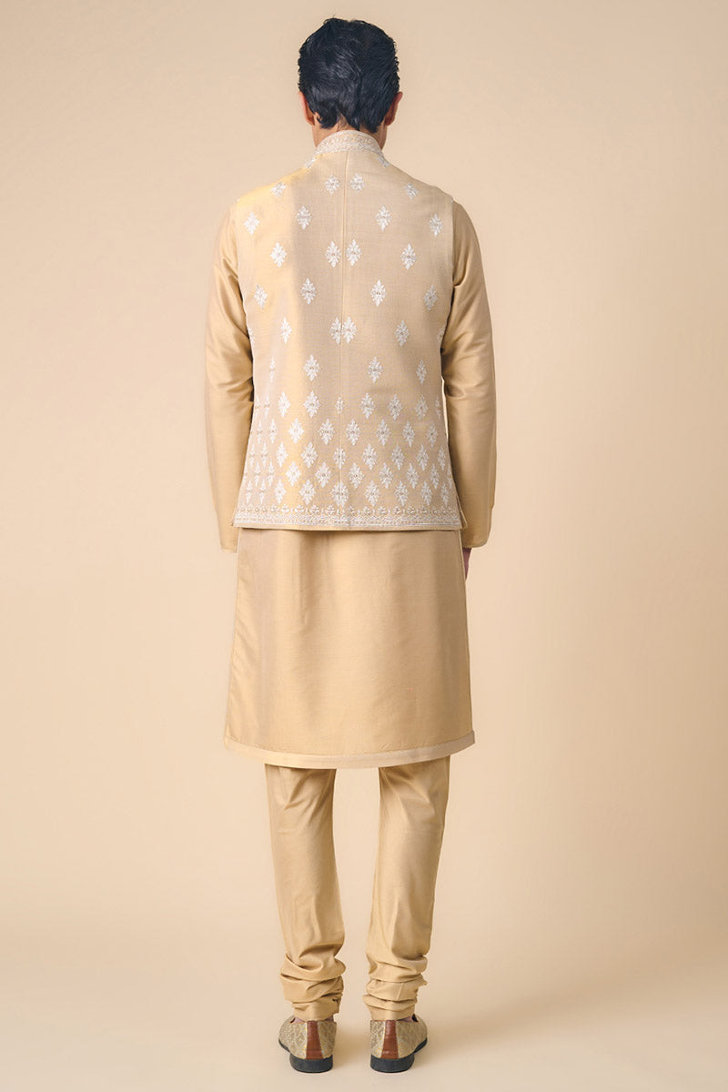 Gold All Over Embroidered Kurta Bundi Set