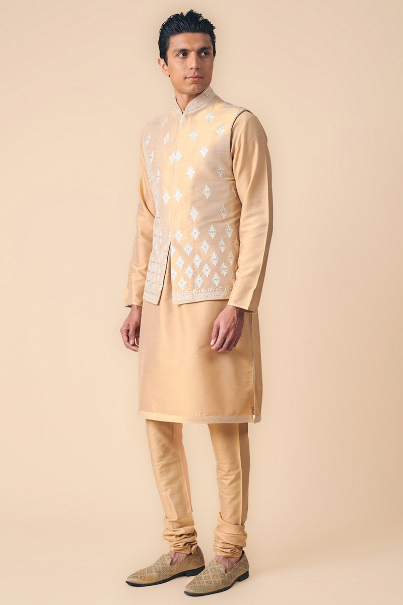 Gold All Over Embroidered Kurta Bundi Set