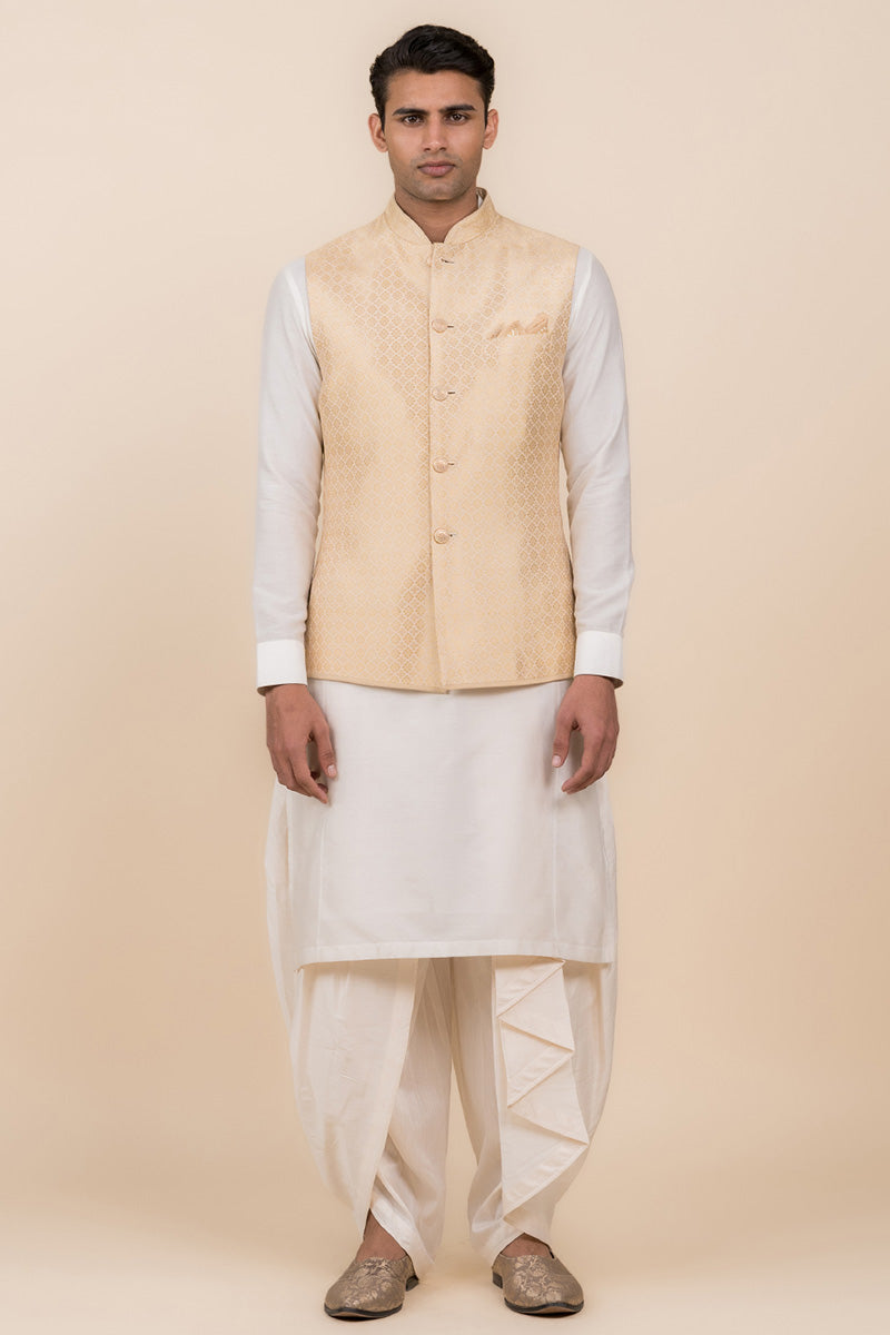 Gold Zari Jacquard Kurta Bundi Set