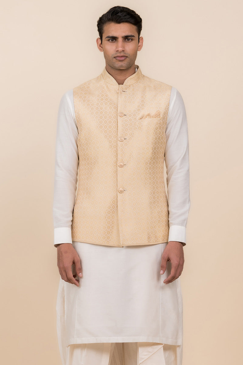 Gold Zari Jacquard Kurta Bundi Set