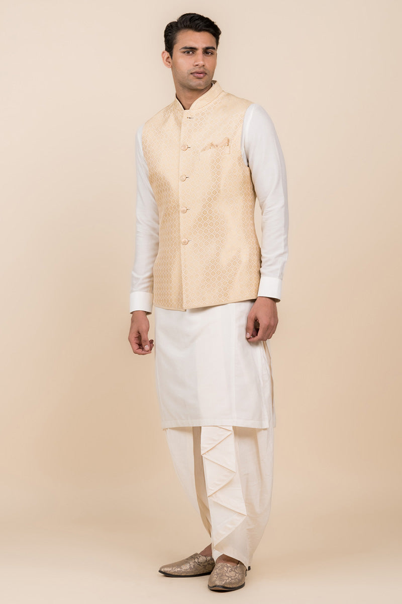 Gold Zari Jacquard Kurta Bundi Set