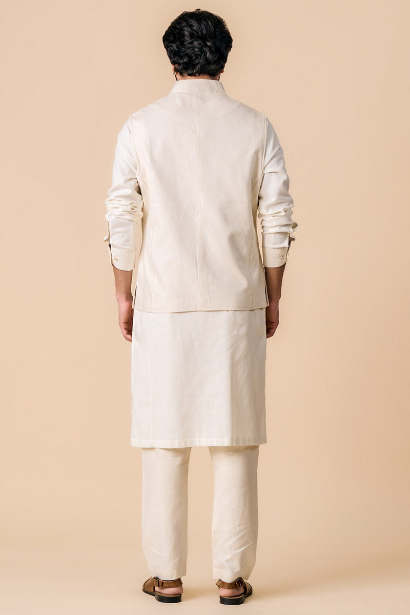 Ivory Linen Kurta Bundi Set