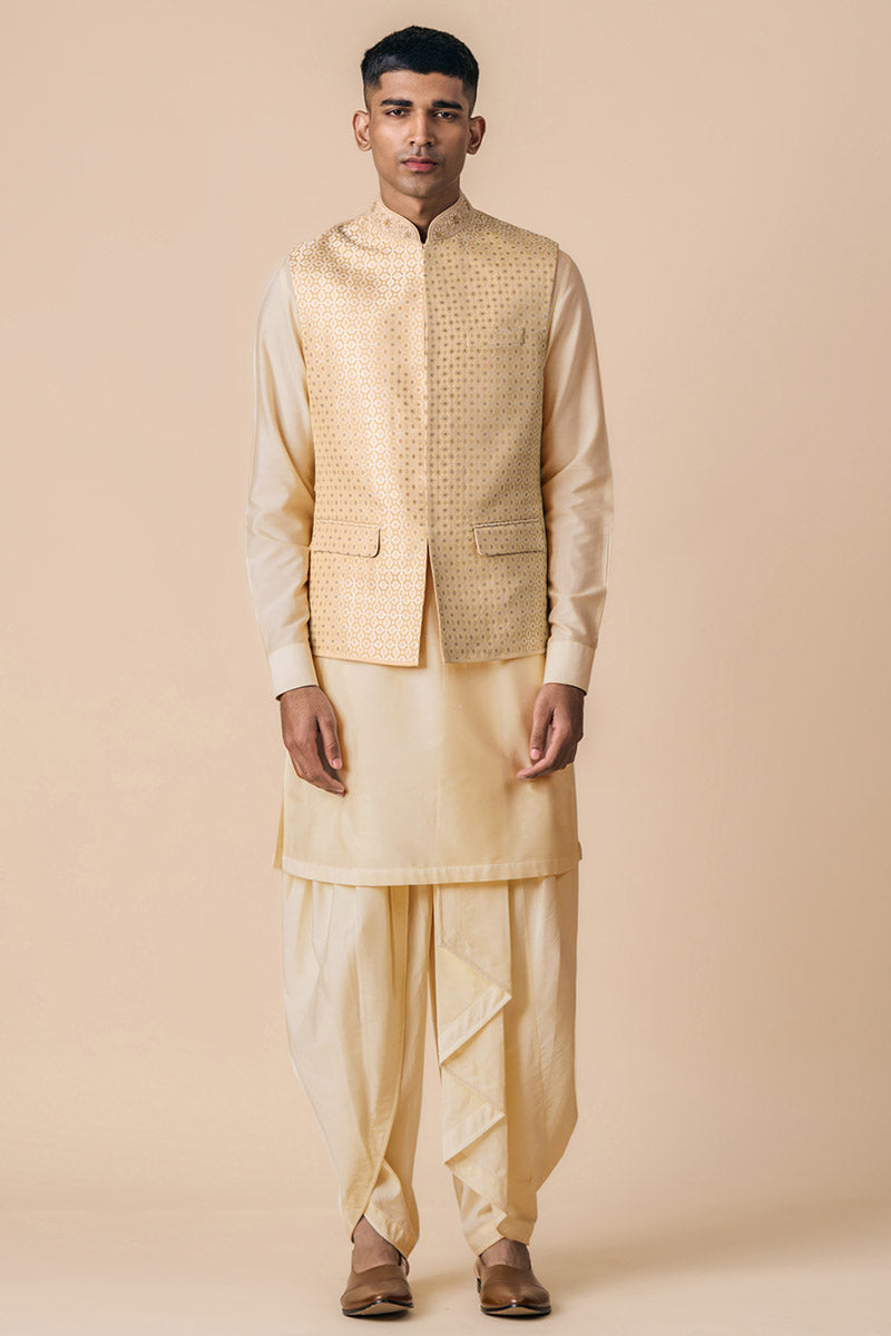 Gold Brocade Kurta Bundi Set