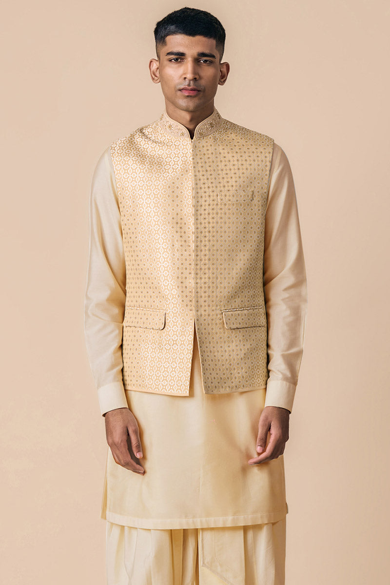 Gold Brocade Kurta Bundi Set