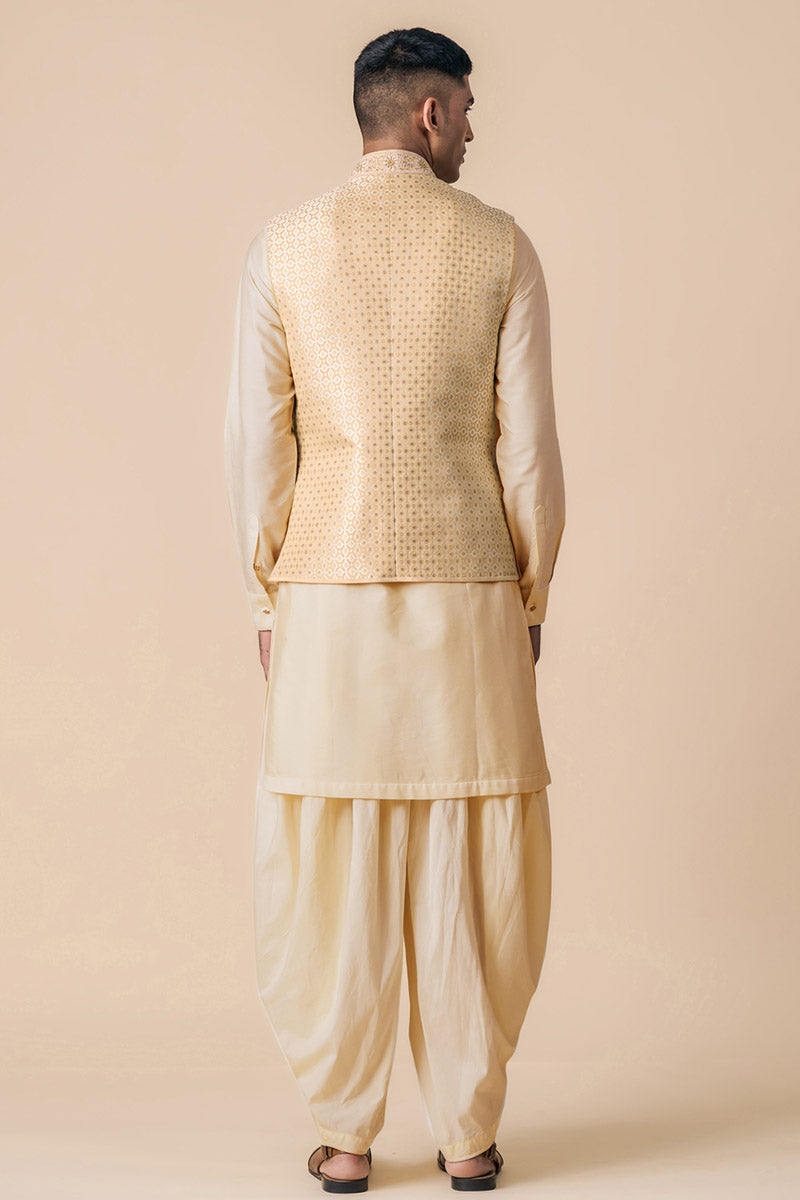 Gold Brocade Kurta Bundi Set