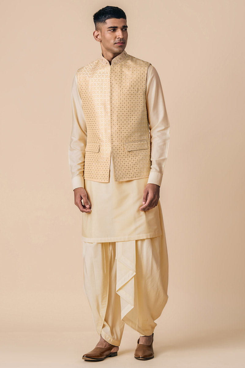 Gold Brocade Kurta Bundi Set