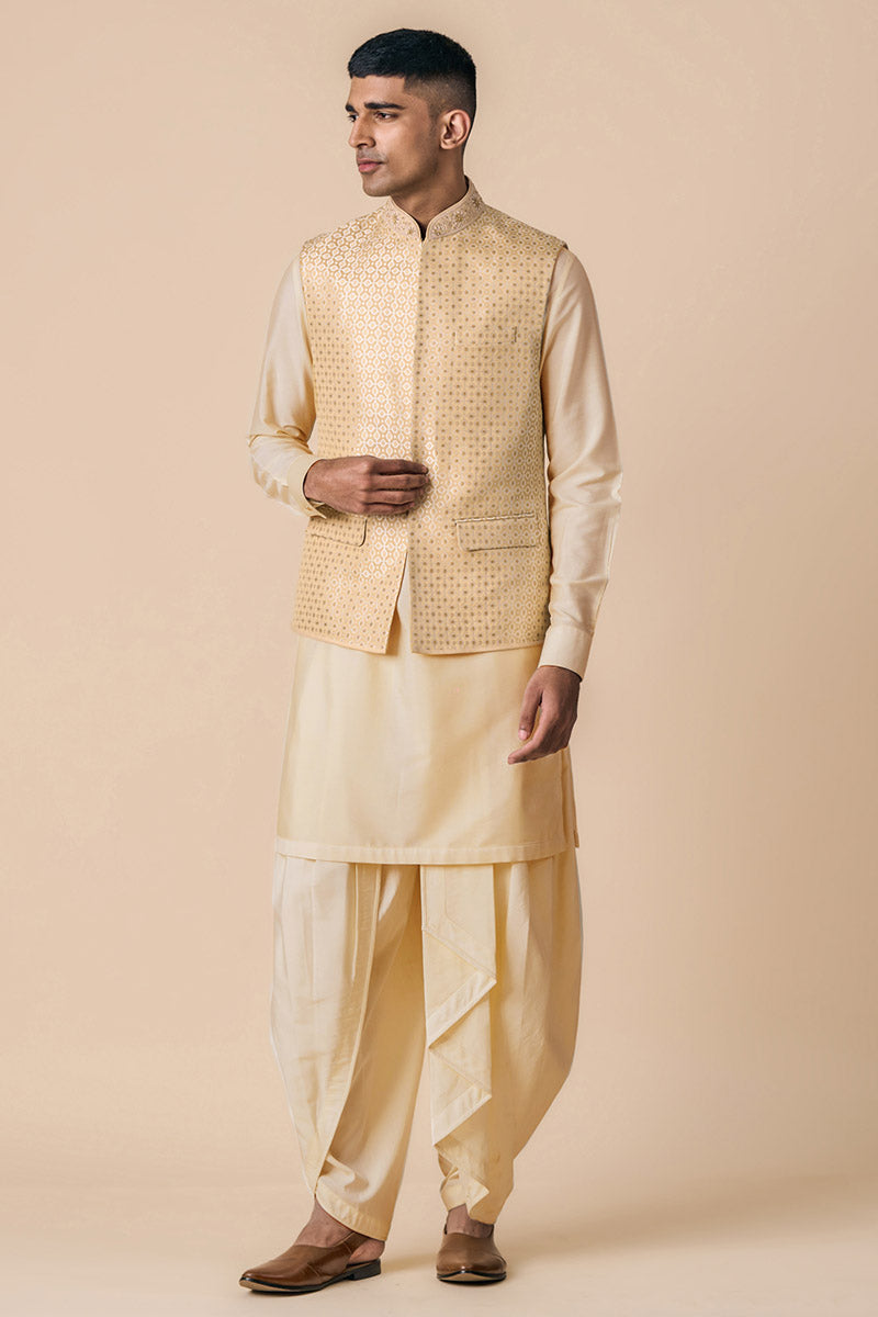 Gold Brocade Kurta Bundi Set