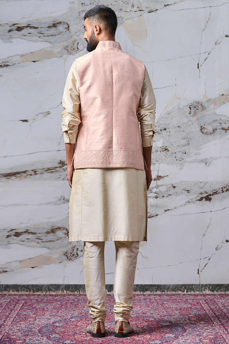 Peach All Over Dori Embroidered Kurta Bundi Set