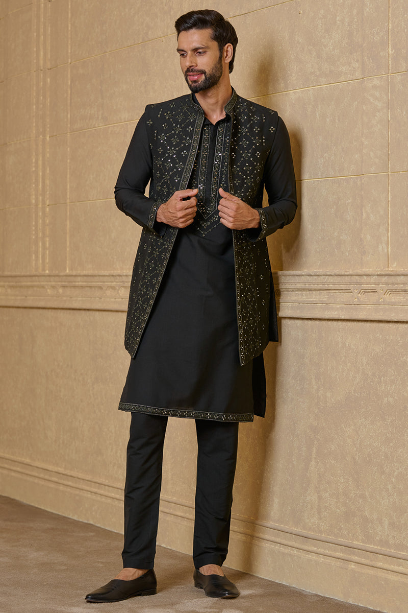 Black Mirror Work Kurta Bundi Set