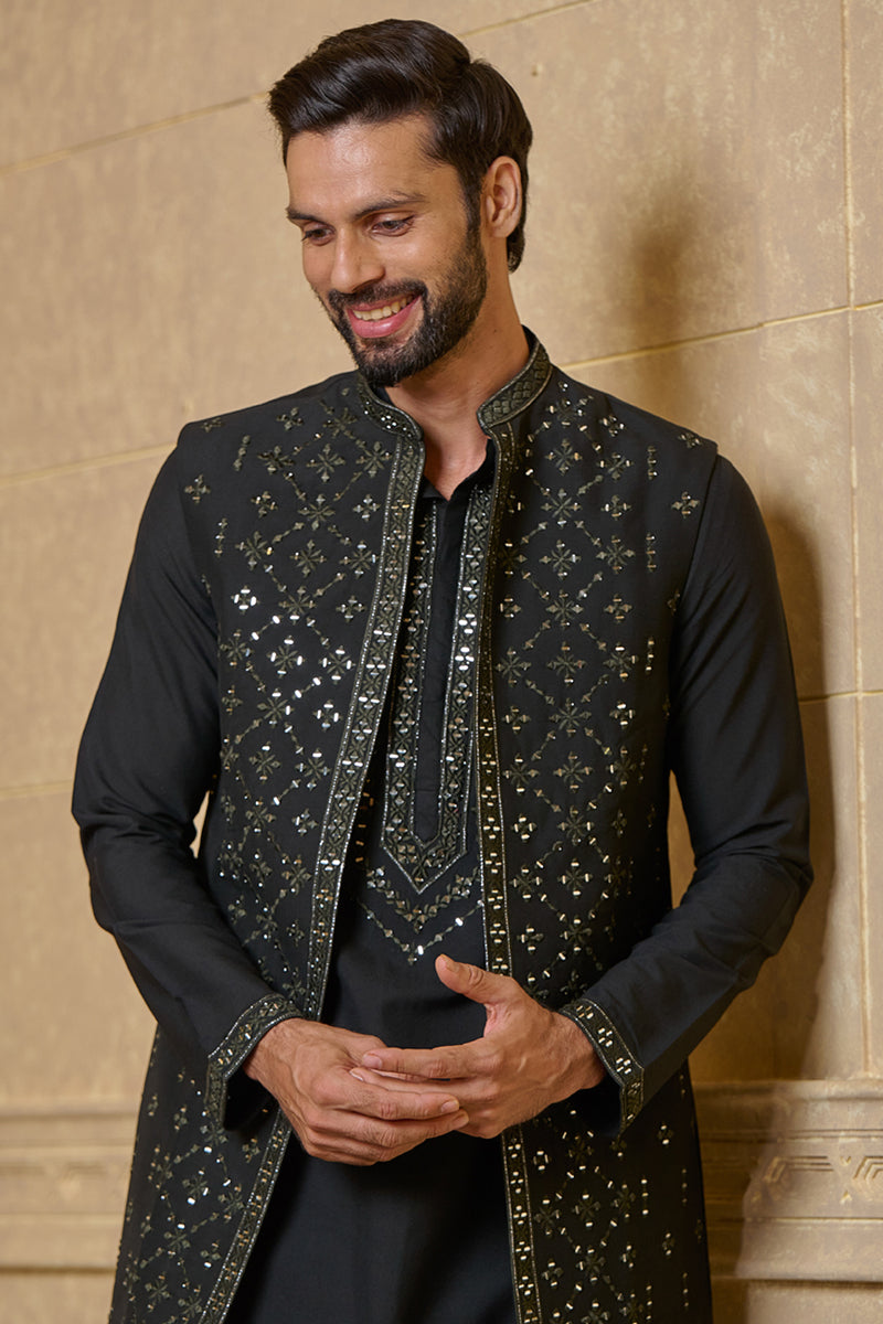 Black Mirror Work Kurta Bundi Set