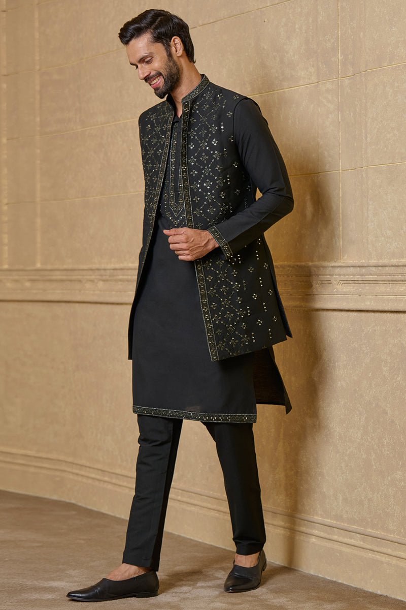 Black Mirror Work Kurta Bundi Set