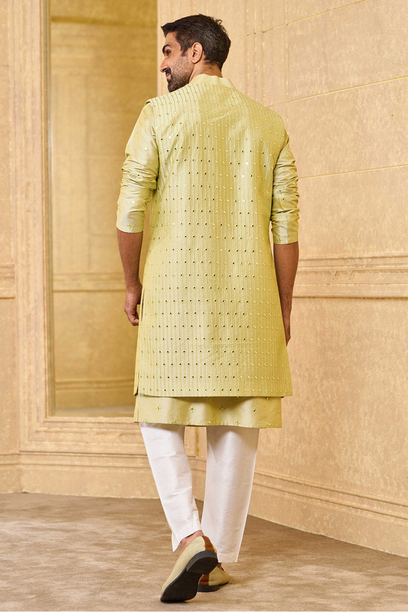 Light Green Mirror Work Kurta Bundi Set