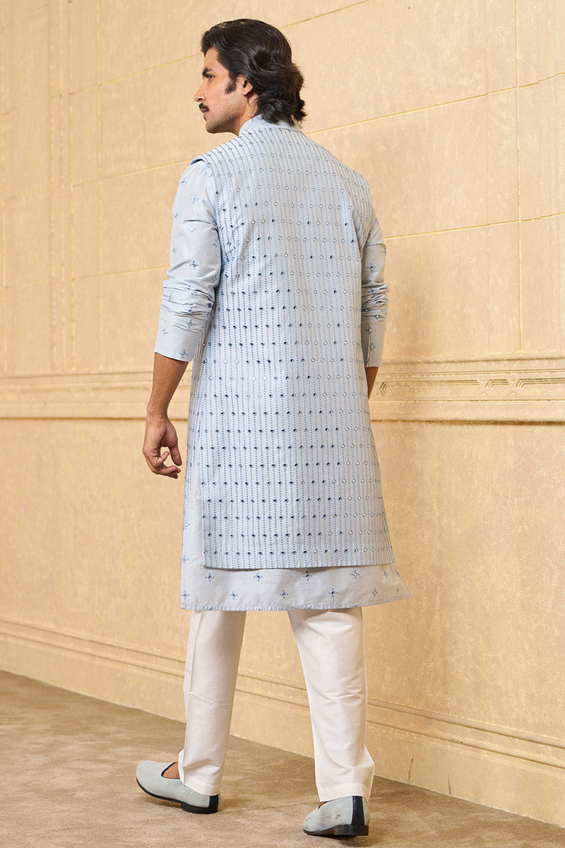 Blue Mirror Work Kurta Bundi Set