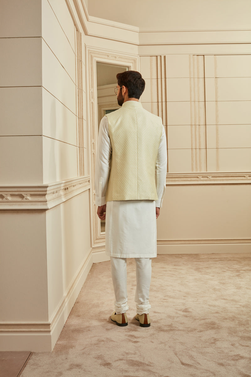 Light Green Jacquard Kurta Bundi Set