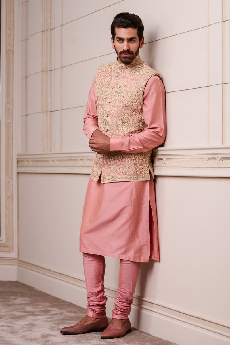 Nude Thread and Pitta Embroidered Kurta Bundi Set