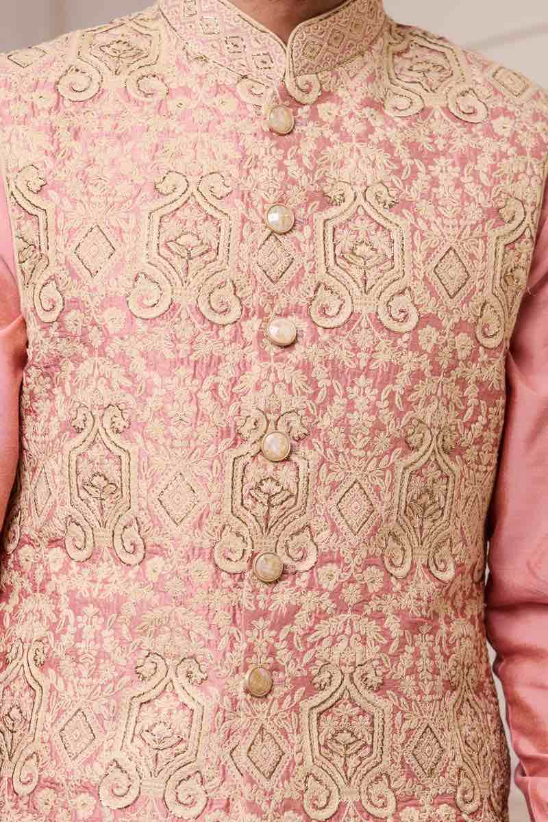 Nude Thread and Pitta Embroidered Kurta Bundi Set