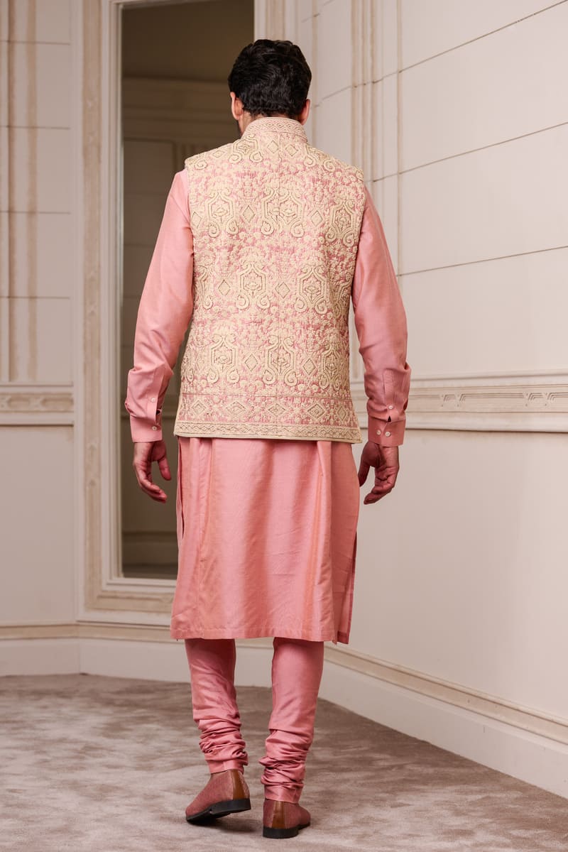 Nude Thread and Pitta Embroidered Kurta Bundi Set