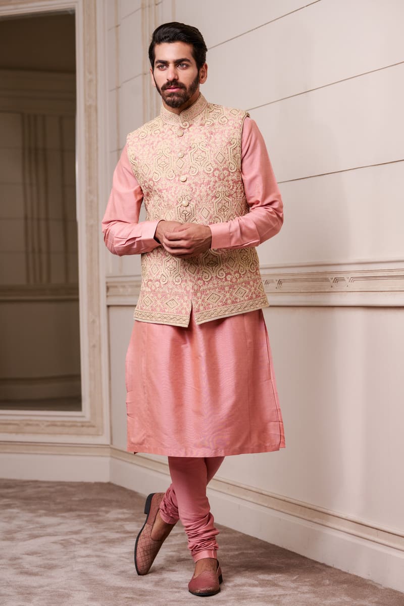 Nude Thread and Pitta Embroidered Kurta Bundi Set