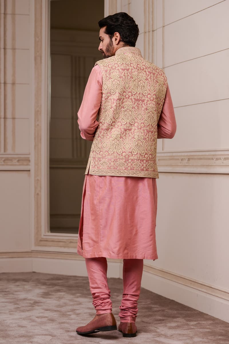 Nude Thread and Pitta Embroidered Kurta Bundi Set