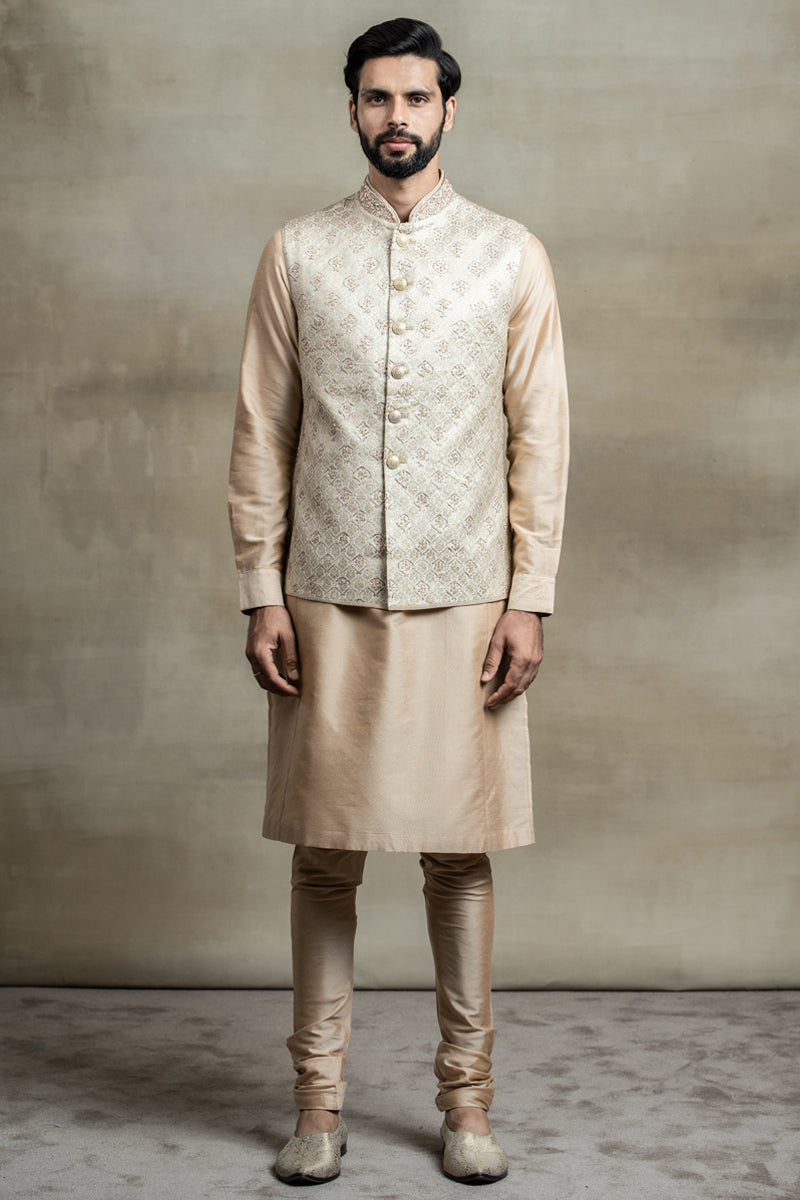 Gold Kurta Bundi Set Highlighted With Aari And Zardozi Embroidery