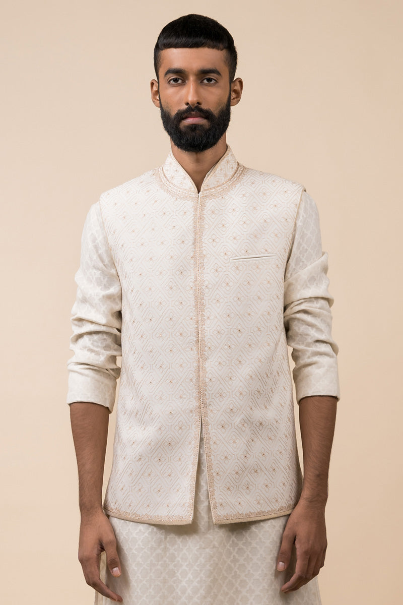 Ivory All Over Embroidered Kurta Bundi Set