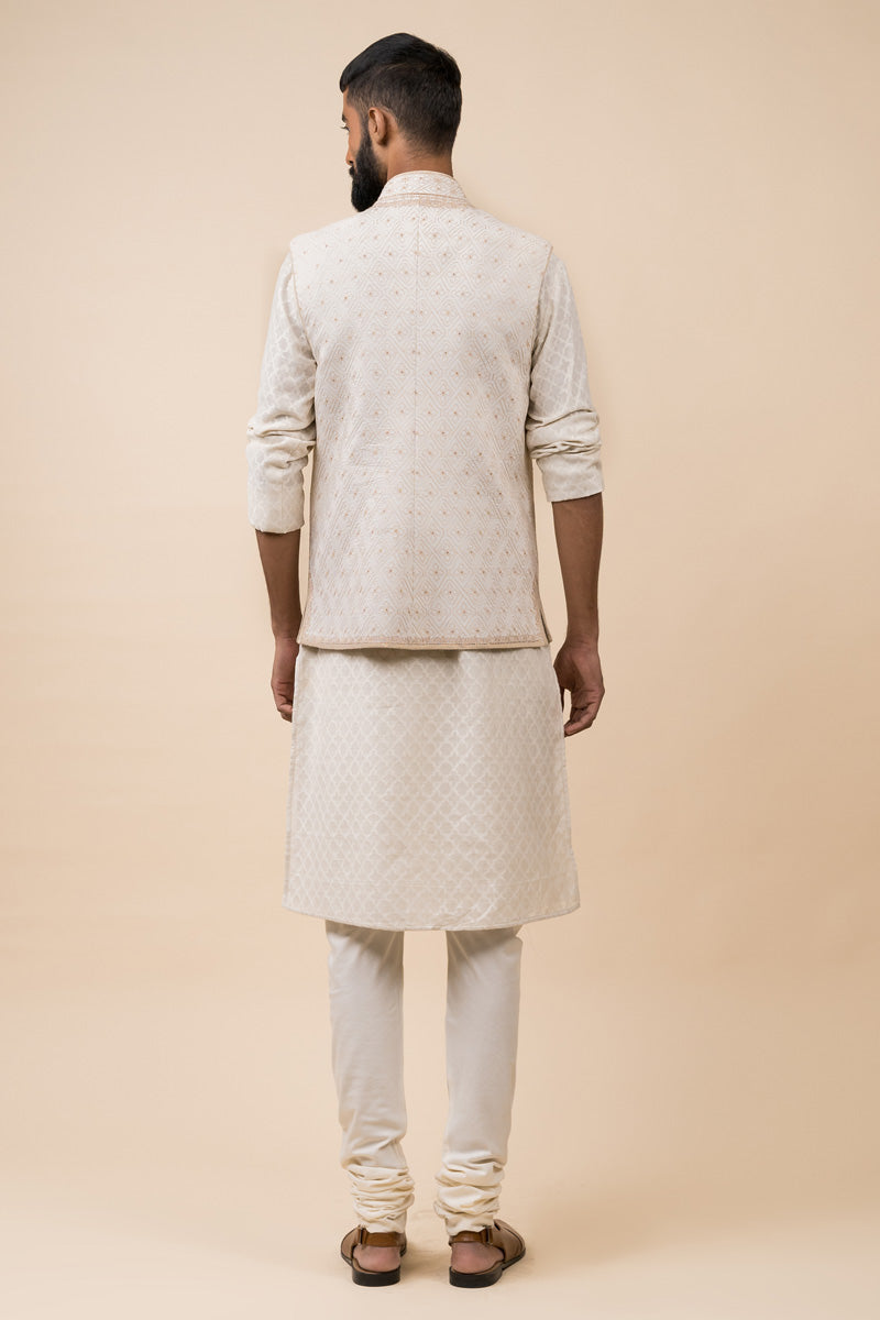 Ivory All Over Embroidered Kurta Bundi Set