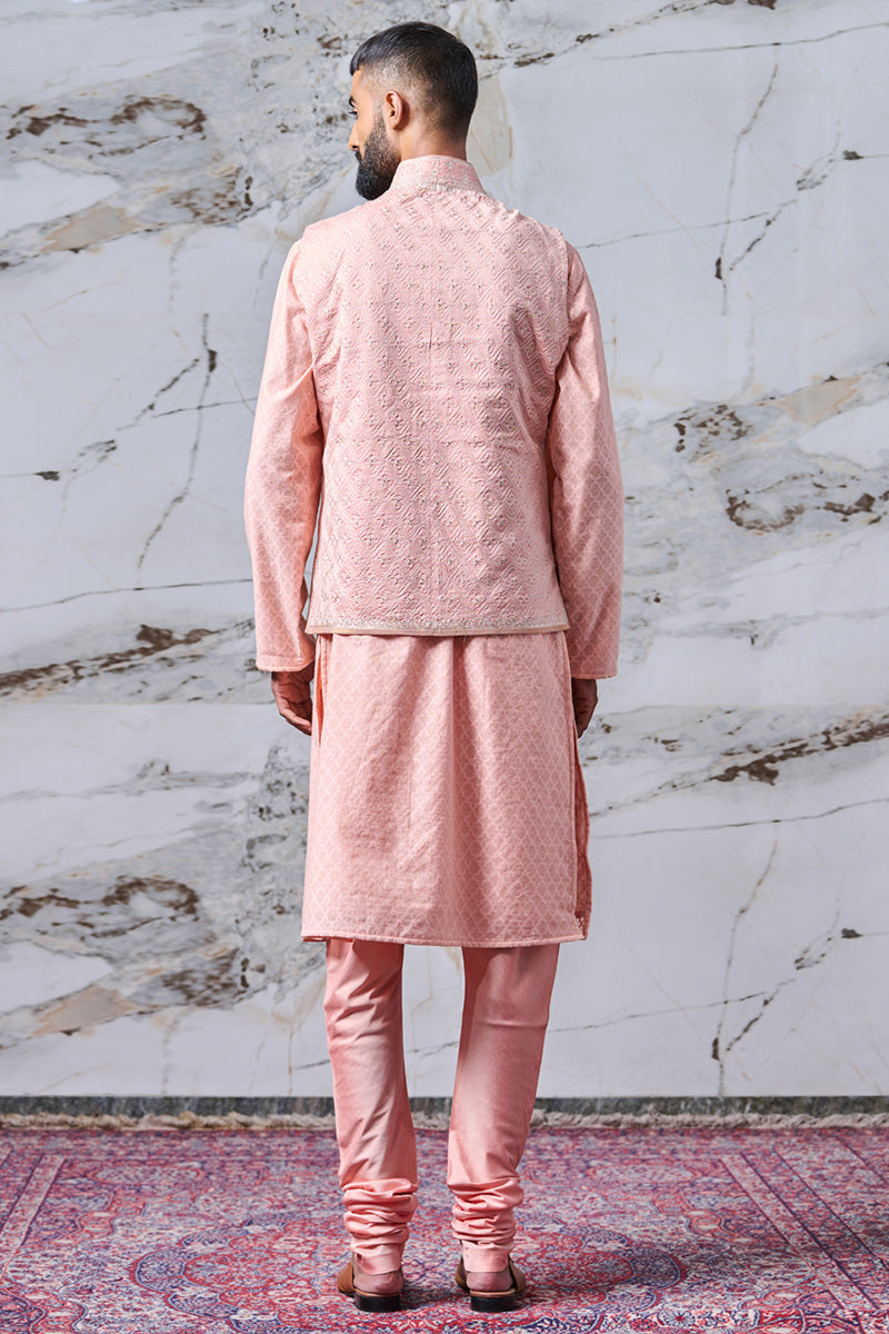 Pink All Over Embroidered Kurta Bundi Set