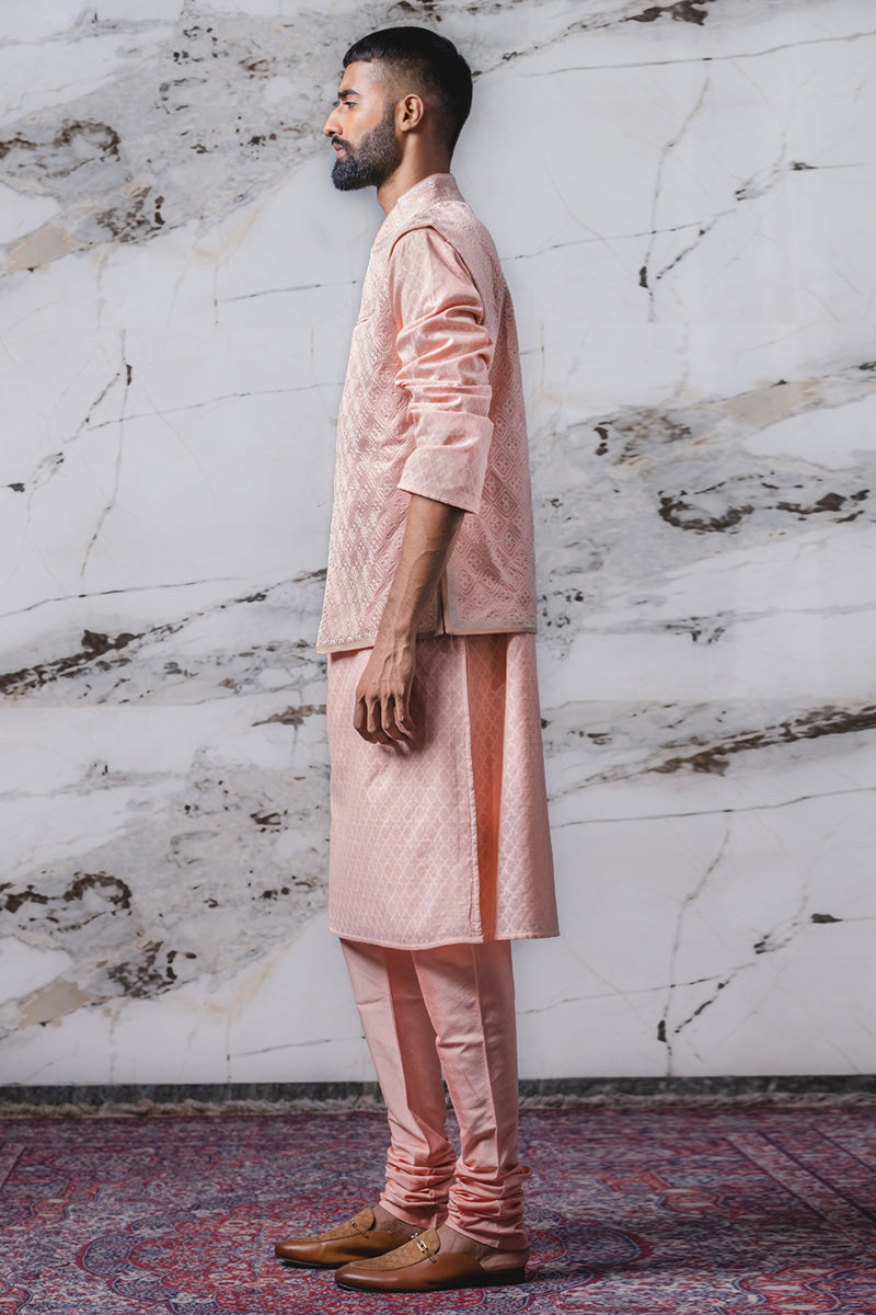 Pink All Over Embroidered Kurta Bundi Set