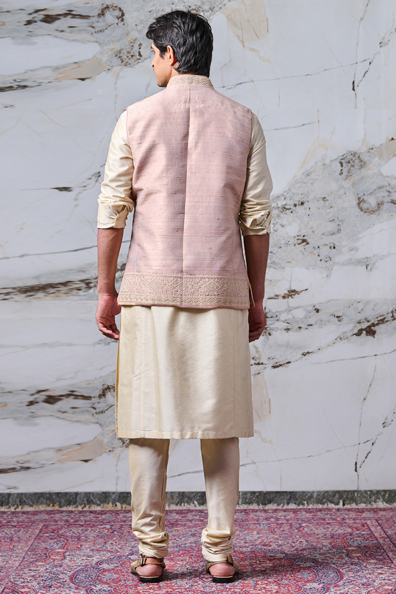 Pink All Over Dori Embroidered Kurta Bundi Set