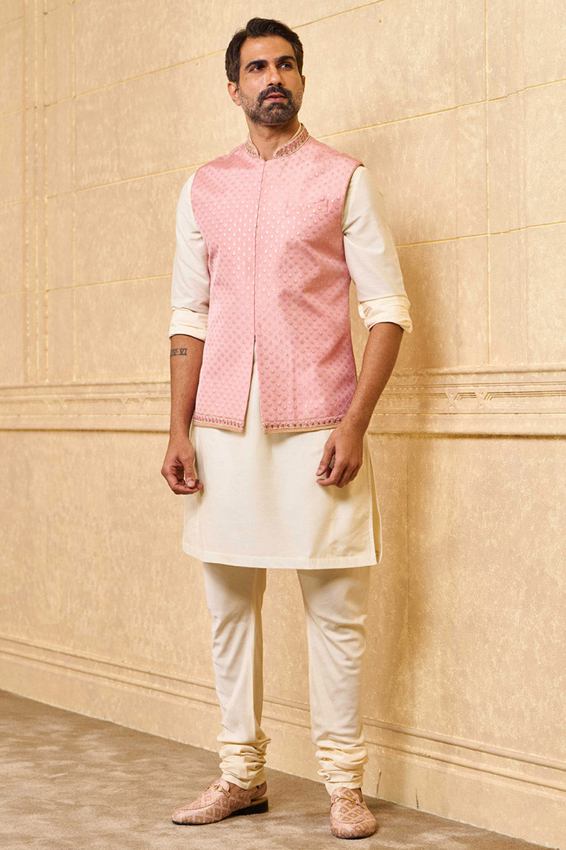 Pink Embroidered Kurta Bundi Set