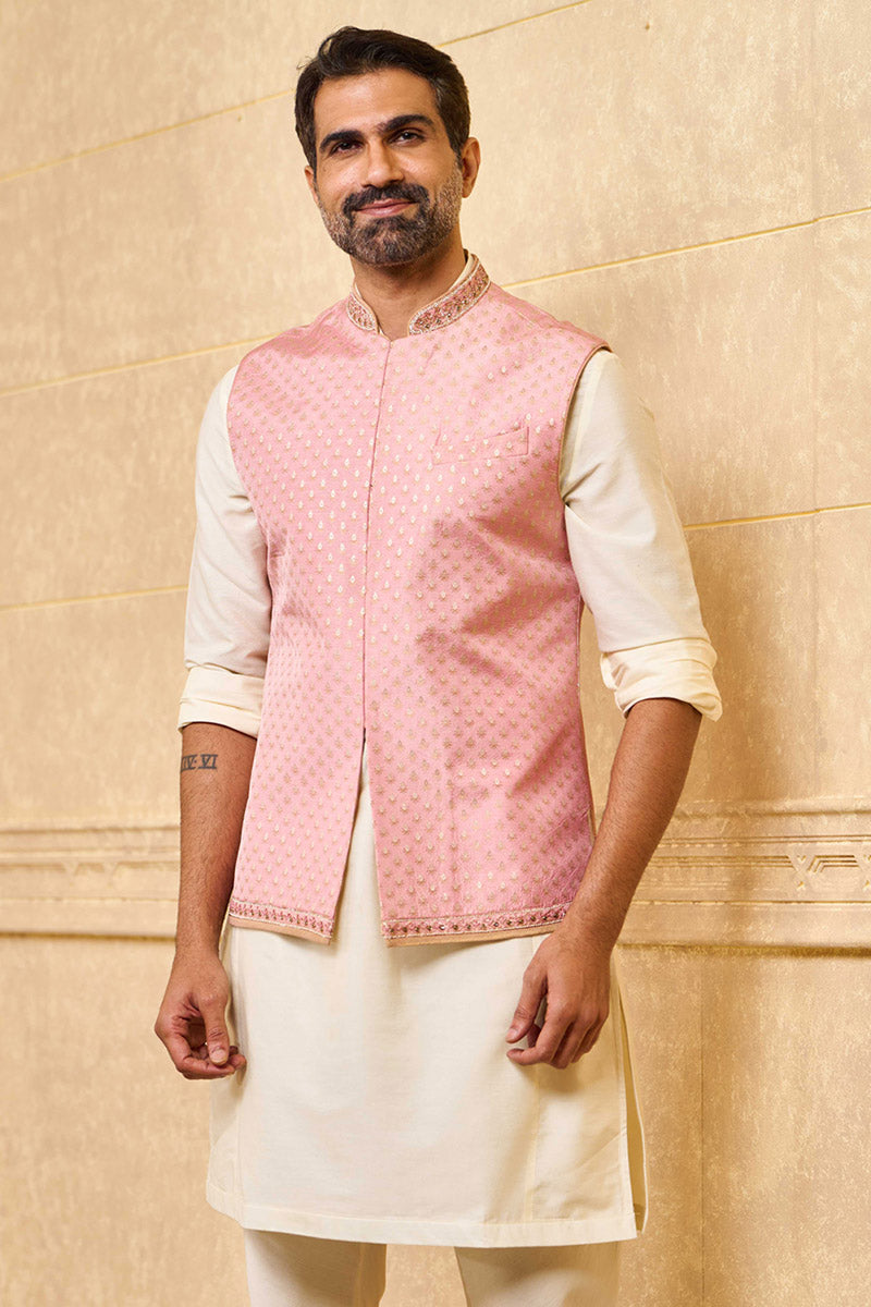 Pink Embroidered Kurta Bundi Set