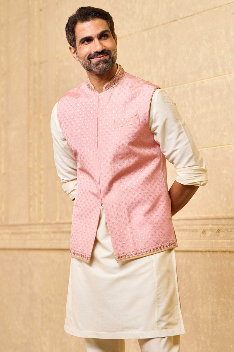 Pink Embroidered Kurta Bundi Set