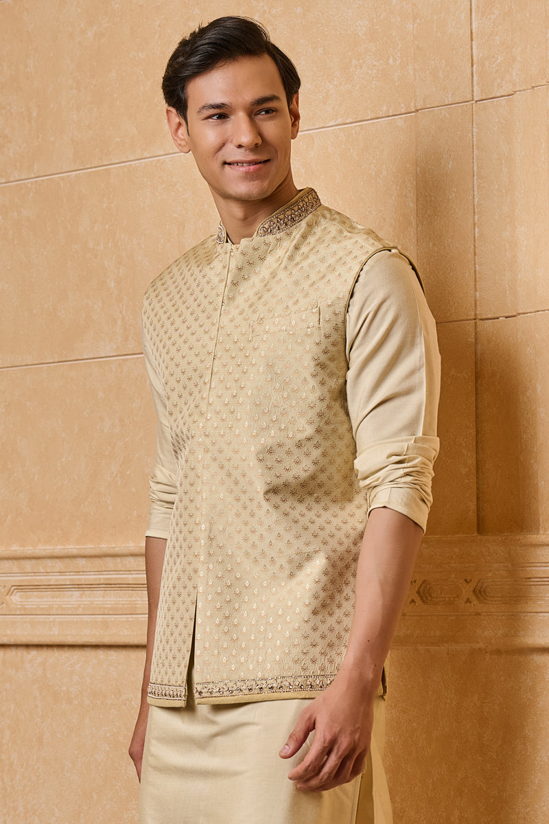 Gold Embroidered Kurta Bundi Set