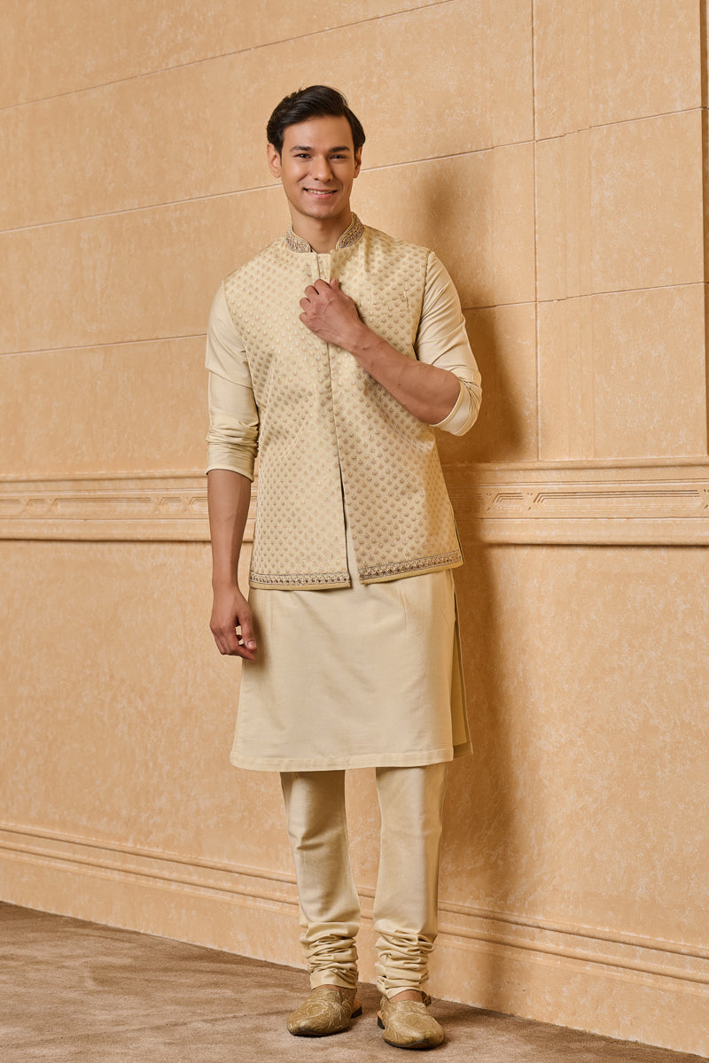 Light Green Embroidered Kurta Bundi Set