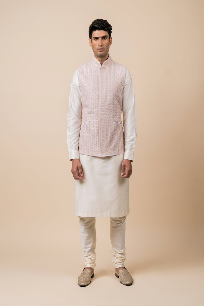 Lilac All Over Embroidered Kurta Bundi Set