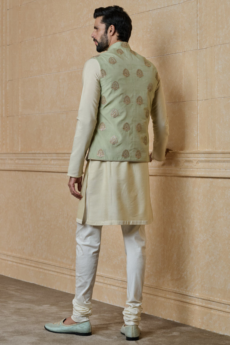 Green Dori Work Highlighted Kurta Bundi Set