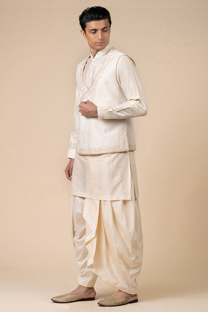 Ivory Angarakha Style Kurta Bundi Set