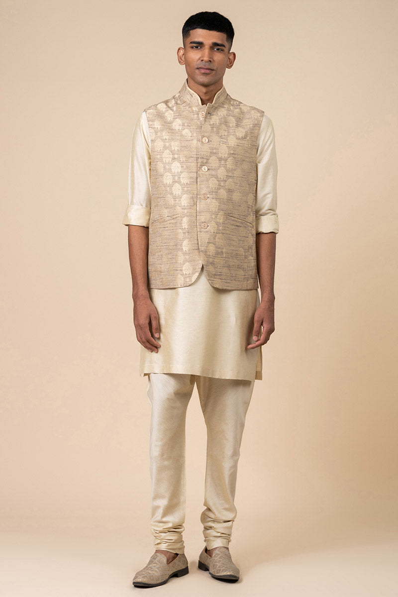 Gold Brocade Kurta Bundi Set