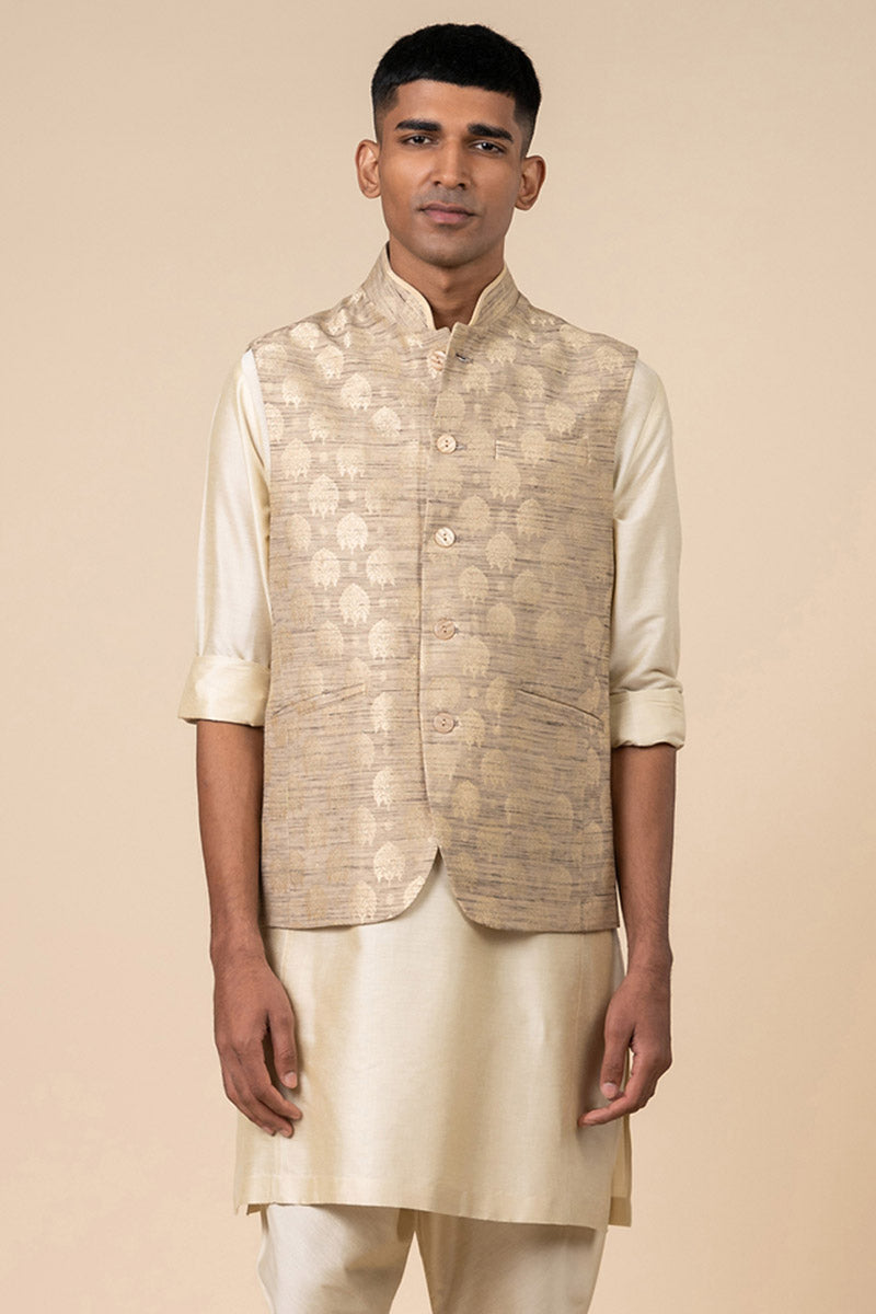 Gold Brocade Kurta Bundi Set