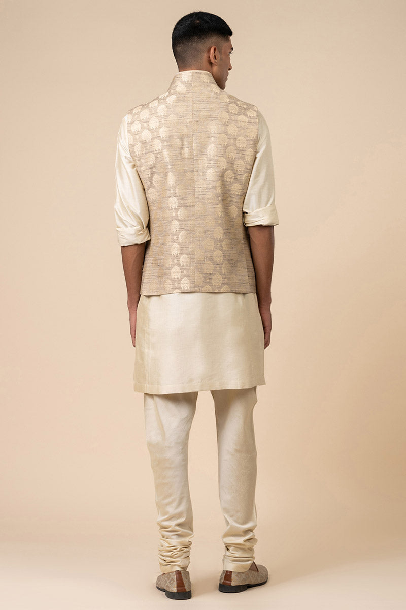 Gold Brocade Kurta Bundi Set