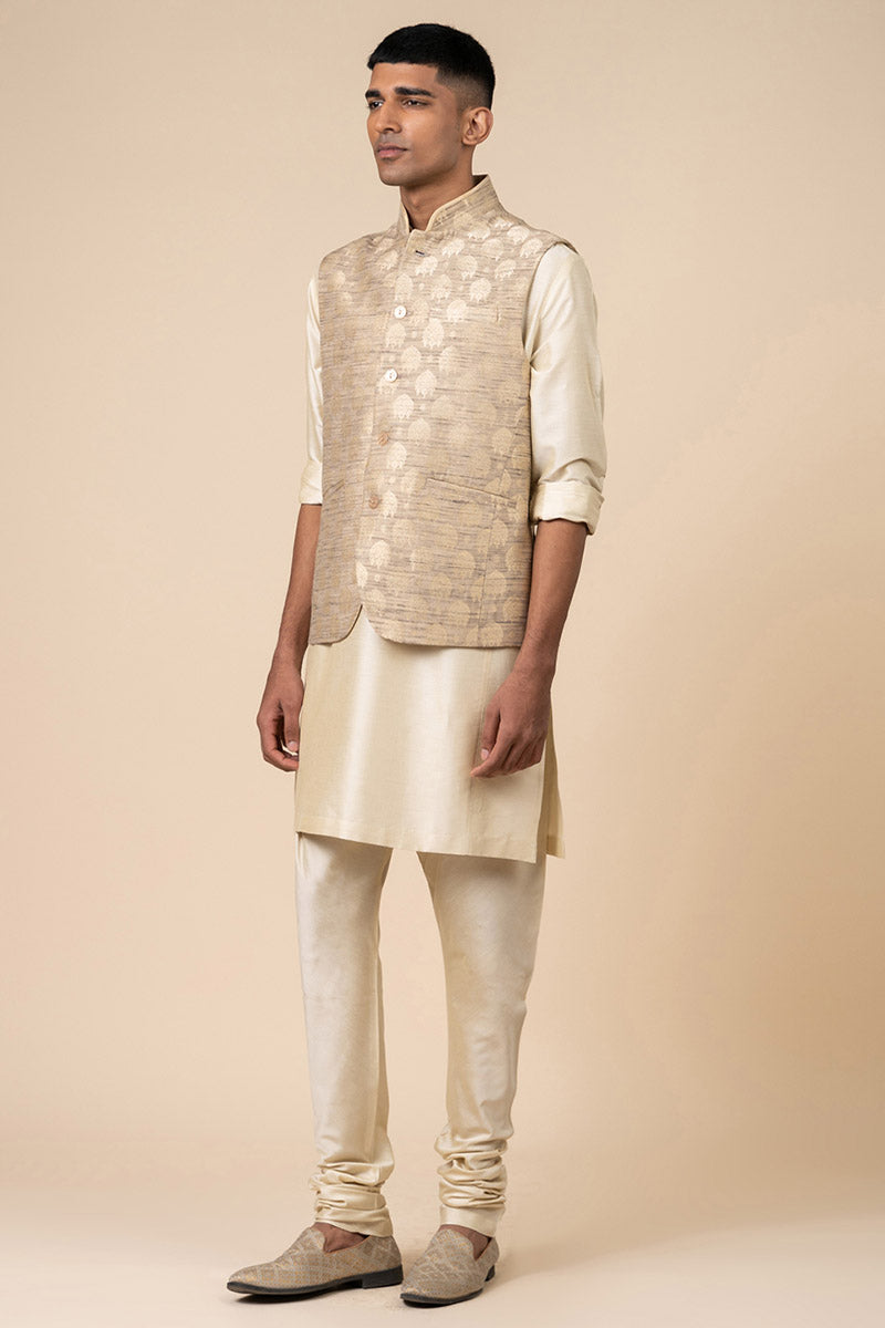 Gold Brocade Kurta Bundi Set