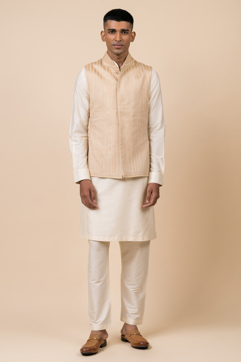 Gold Schiffli Kurta Bundi Set